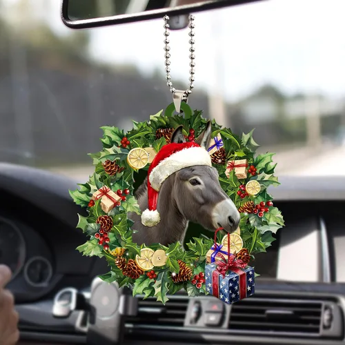 Miniatura 6 de Talataca Burro con sombrero de Navidad, reno con tira de luces 2D plano para espejo retrovisor de automóvil, accesorios para el árbol de Navidad