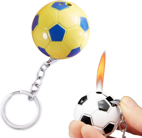 Encendedor tipo antorcha, diseño creativo de fútbol con llavero, fresco y ajustable, suave llama, divertidos, recargables, para uso en interiores y