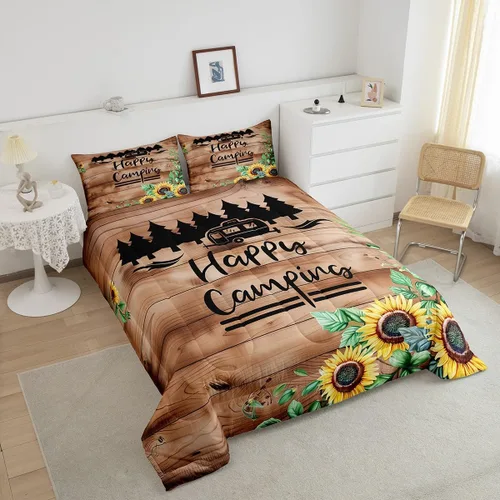Miniatura 4 de Erosebridal Juego de edredón tamaño individual de animales del bosque, juego de ropa de cama de oso marrón para niños y niñas, edredón de plumón
