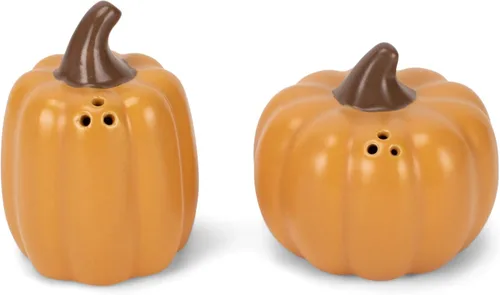 Nat & Jules - Mini salero y pimentero de cerámica con forma de calabaza de 3 pulgadas, perfecto para Acción de Gracias, Halloween y decoración de