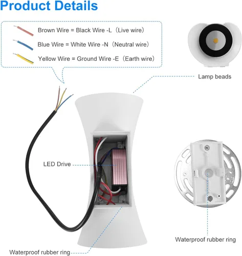 Miniatura 2 de Kawell Lámpara de pared moderna creativa de 10 W, lámpara de pared LED hacia arriba hacia abajo, impermeable, IP65, lámpara de pared de aluminio