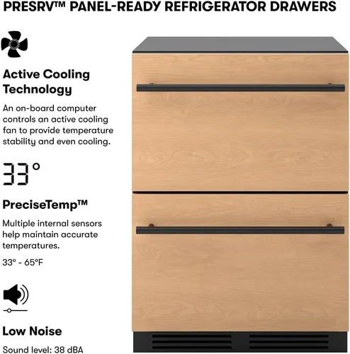 Miniatura 2 de Zephyr Presrv - Cajones de refrigerador de doble zona listos para panel de 24 pulgadas, refrigerador de vino y bebidas, enfriador de vino, bar