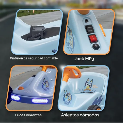 Miniatura 5 de Bluey 12V Go Kart eléctrico para niños, juguete de paseo con luces, cinturón de seguridad, para niños de 3 a 6 años, construcción duradera de PVC