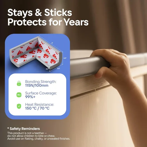 Miniatura 5 de Protectores de Seguridad para Muebles de Borde Afilado y 16.2 pies Cojín Protector de Espuma Parachoques de 15 pies, 4 Esquinas Adhesivas Gris