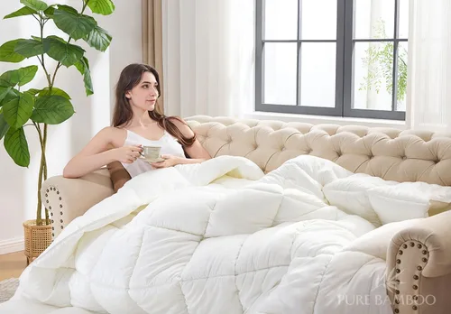 Miniatura 6 de Pure Bamboo - Inserto para edredón tamaño Queen (90x92 pulg) - Inserto para edredón ultra suave acolchado con 8 asas en las esquinas y laterales