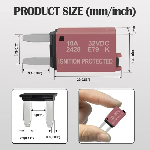 Miniatura 2 de Kit de fusibles de reinicio manual ATM Mini fusibles de perfil bajo 5A, 10A, 15A, 20A, 25A, 30A para disyuntores automotrices de 32 V CC, fusibles