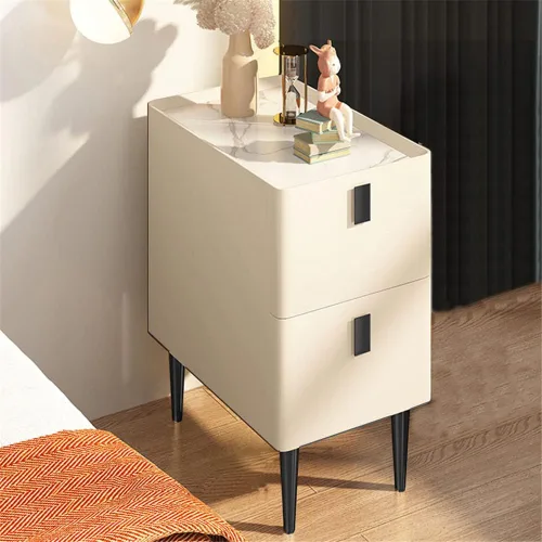 Miniatura 16 de Mesita de noche moderna de madera maciza con almacenamiento de 2 cajones, parte superior de mármol, práctica mesa auxiliar auxiliar para dormitorio
