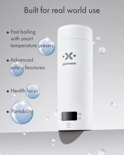 Miniatura 3 de Hervidor de Viaje con Tapa de Torsión para Agua Caliente en Movimiento 450ml – Pequeño Hervidor Eléctrico Mini Portátil – 4 Ajustes de Temperatura