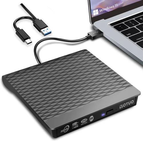 YOTUO Unidad externa de CD/DVD, USB 3.0 y USB-C, portátil, CD RW, reproductor de DVD, quemador de DVD para portátil, de escritorio, compatible con
