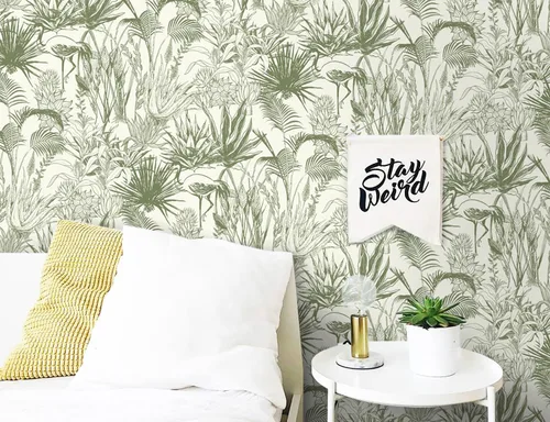 Miniatura 7 de Timeet Papel tapiz de hojas verdes salvia, papel tapiz de despegar y pegar, moderno papel de contacto con el bosque, autoadhesivo, extraíble, papel