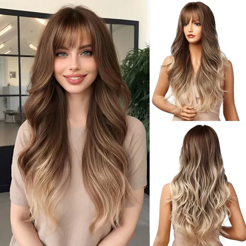 Miniatura 16 de Esmee Pelucas largas y onduladas para mujer, cabello sintético natural, resistente al calor, para uso diario y fiestas, cosplay, 24 pulgadas
