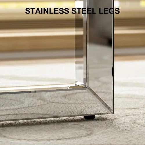Miniatura 9 de IKIFLY Mesa de centro de cristal con tablas de vidrio de 2 niveles y patas de metal resistentes, mesa auxiliar rectangular de vidrio transparente