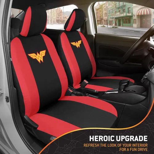 Miniatura 4 de BDK Wonder Woman - Juego completo de 9 piezas para asientos de automóvil, protectores de asiento de poliéster, color negro y rojo