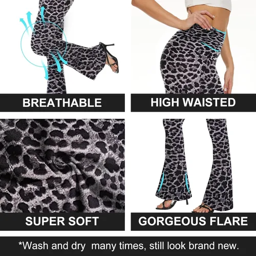 Miniatura 12 de TNNZEET Leggings acampanados negros para mujer, pantalones de yoga cruzados con bolsillos, corte de bota, leggings acampanados