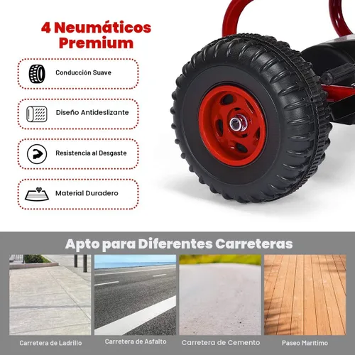 Miniatura 4 de Costzon - Go Kart de 4 ruedas a pedales, coche con asiento ajustable, freno de mano y ruedas antideslizantes, coche de pedal para niños y niñas de 3
