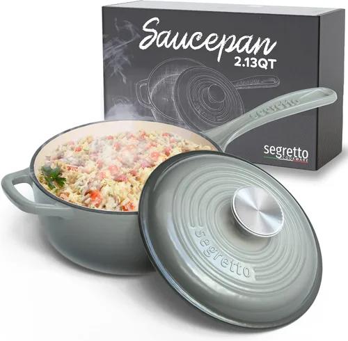 Miniatura 12 de Sartén pequeña con tapa, olla Bianco Perla de 2.13 cuartos de galón (blanquecino), olla pequeña con mango auxiliar Stay Cool y tapa de ajuste