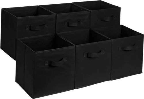 Miniatura 22 de Amazon Basics Contenedores de Almacenamiento Organizadores de Cubo con Asas, Tela Plegable, Paquete de 6, 10.5"x10.5"x11", Blanco/Gris Claro