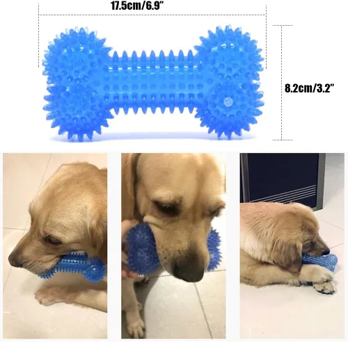 Miniatura 2 de Juguete masticable de hueso chirriante para masticadores agresivos, juguete de hueso de goma duradero para perros, limpieza de dientes y Azul