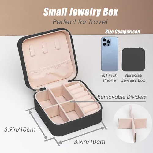 Miniatura 4 de BeBeGee Joyero de viaje, mini organizador de viaje portátil, pequeñas cajas de joyería para mujeres, regalos de dama de honor y accesorios