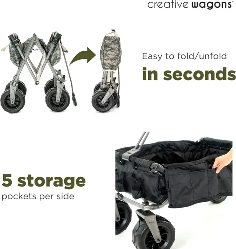 Miniatura 4 de Cochecito creativo para exteriores, carrito de playa XXL Deluxe con toldo, carrito plegable plegable y portátil, soporta hasta 200 libras de Ejército