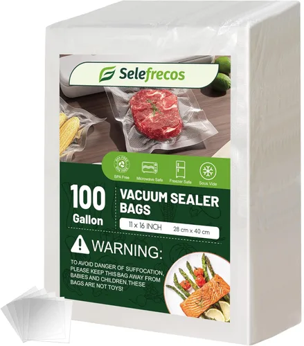 100 Bolsas Selladoras al Vacío, Resistentes sin BPA de 11 x 16 Pulgadas para Food Saver, Seal a Meal, Weston. Bolsas de Almacenamiento de Alimentos