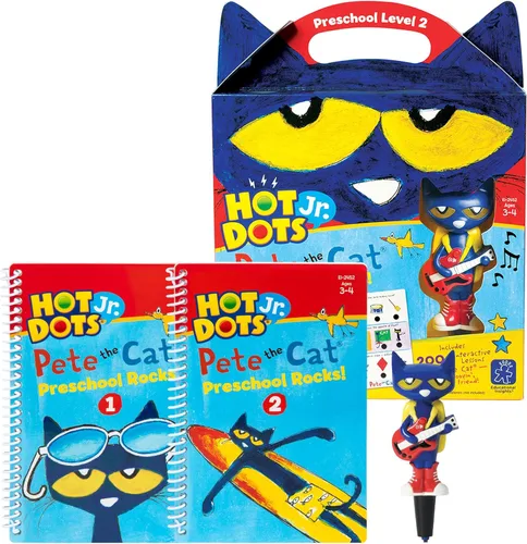 Educational Insights Hot Dots Jr. Pete the Cat - Juego de rocas preescolares con bolígrafo interactivo incluido, más de 200 lecciones de múltiples
