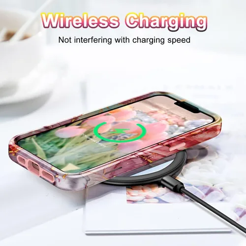 Miniatura 6 de CASEFIV Compatible con funda para iPhone 13, patrón de mármol 3 en 1, resistente a golpes y caídas, cuerpo completo, policarbonato duro y silicona