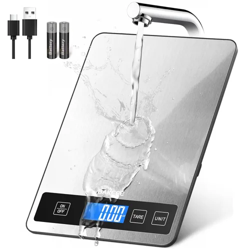 Báscula de alimentos – Báscula digital recargable de cocina de 33.1 lbs/33 libras con pantalla LCD de vista completa, gramos y onzas, tipo C o