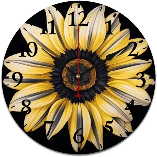 Miniatura 16 de Relojes de pared de 16 pulgadas, girasol con abejas y hojas, movimiento de cuarzo decorativo de madera, número arábigo, mariposa, girasol, reloj
