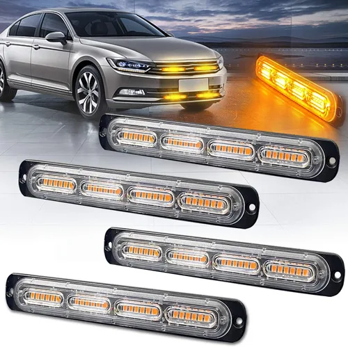 Luz estroboscópica LED de emergencia, 24 LED, ámbar ultrafina, montaje en superficie, intermitente, advertencia, barra de luz de advertencia para