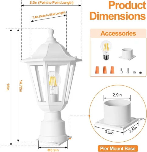 Miniatura 2 de FUDESY Luz de poste para exteriores, lámpara blanca para exteriores con base de montaje en muelle, lámpara de poste impermeable con enchufe E26