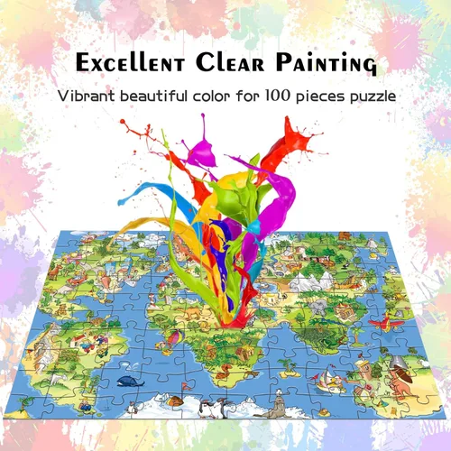Miniatura 4 de HUADADA Rompecabezas para niños de 100 piezas, juguetes de piso de mapa del mundo, juegos Montessori, actividades educativas de aprendizaje, regalos