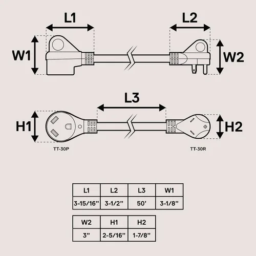 Miniatura 7 de True Mods Cable de Extensión de Alimentación de Costa de 50 pies, 125 V, 30 amperios para caravana [NEMA TT-30P TT-30R] [luz LED] [ETL] 30A calibre