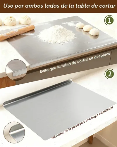 Miniatura 4 de Tabla de cortar de acero inoxidable 304 para cocina - Tabla de pan grande en forma de L, tabla de cortar de doble cara para hornear, tabla de cortar