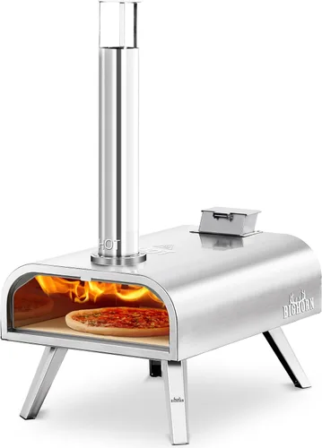 Miniatura 9 de BIG HORN 16" Multi-Fuel Outdoor Pizza Oven – 2-in-1 Wood-Fired & Gas Compatible (Burner Sold Separately), 1112°F Outdoor Stainless Pizza Cooker