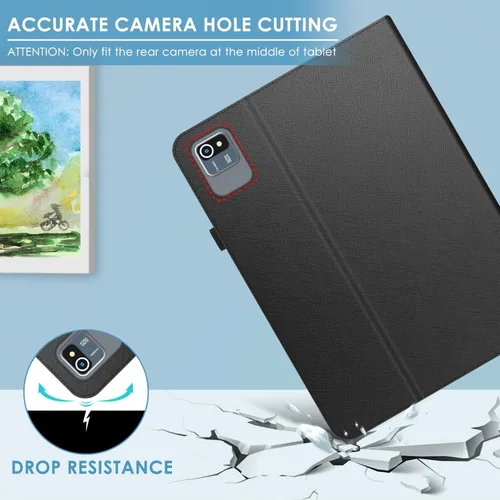 Miniatura 8 de DETUOSI Funda universal para tableta Android de 10.1 pulgadas, cubierta protectora de cuero, visión de 2 ángulos, con 3 ranuras para tarjetas, funda