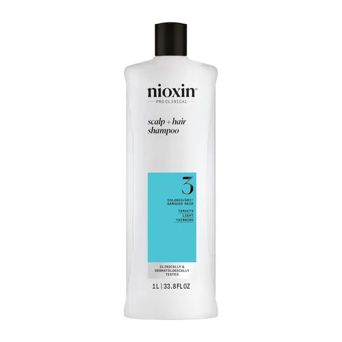 Nioxin System 3 - Champú para el cuero cabelludo + engrosamiento del cabello, para cabello teñido, seco y dañado con ligero adelgazamiento, mantiene