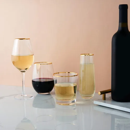 Miniatura 5 de Twine Copas de vino de tallo dorado, elegantes vasos con borde dorado para vinos tintos y blancos, inauguración de la casa, aniversario, regalos