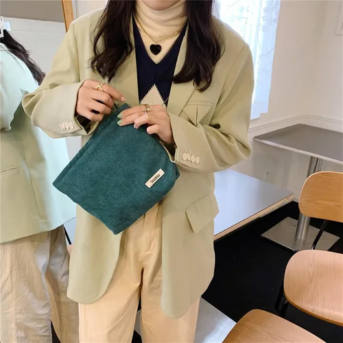 Miniatura 5 de Bolsas de cosméticos para mujer, bolsa de cosméticos de pana, bolsos estéticos para mujer, bolsos de mano con puntos sonrientes, organizador
