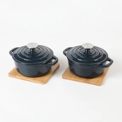 Miniatura 13 de HAWOK Mini horno holandés de hierro fundido, diámetro 5.51 pulgadas, 23 onzas, con bandeja de bambú, juego de 2, pre-sazonado