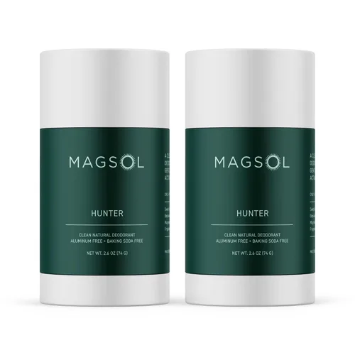Desodorante natural para hombres, sin aluminio, sin bicarbonato de sodio, 4 ingredientes totales, paquete de 2 (cazador)