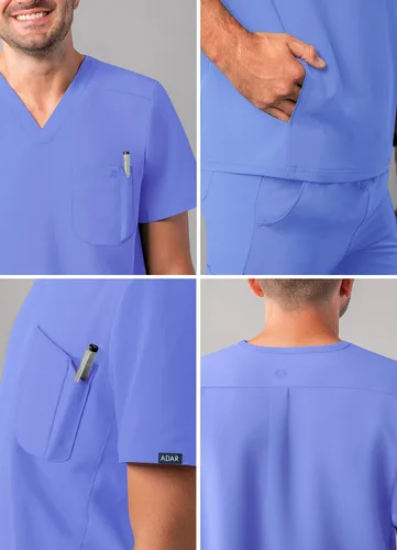 Miniatura 4 de Adar Addition - Ropa quirúrgica para hombre - Moderna camiseta médica con cuello en V con múltiples bolsillos