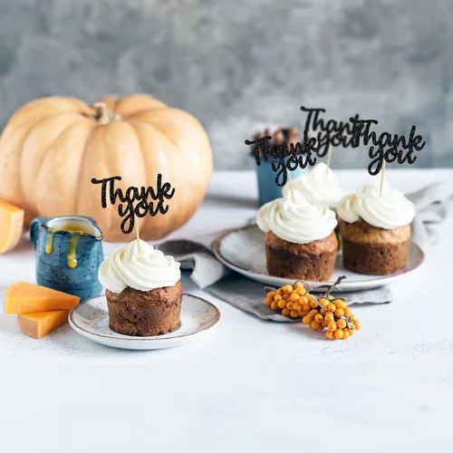 Miniatura 9 de Gyufise Paquete de 36 adornos para cupcakes con purpurina negra para Acción de Gracias, decoraciones para baby shower, niños y niñas, suministros