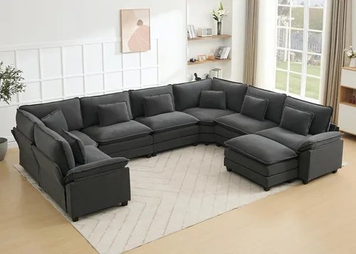 Miniatura 58 de Juego de sofá seccional modular de gran tamaño, sofá de nube convertible de asiento profundo, sofá esquinero grande en forma de L con cojines Beige
