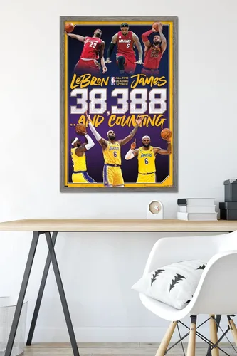 Miniatura 6 de NBA League - Póster de pared de LeBron James All-Time Scoring Leader, 34 pulgadas de largo x 22.4 pulgadas de ancho, versión enmarcada de madera