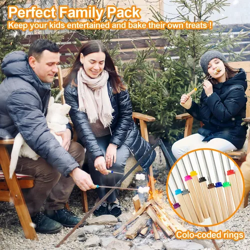 Miniatura 3 de Eccliy 36 palitos para asar fogatas para fuego de 32 pulgadas de largo, extensibles, con mango de madera, bolsa de almacenamiento para cocinar