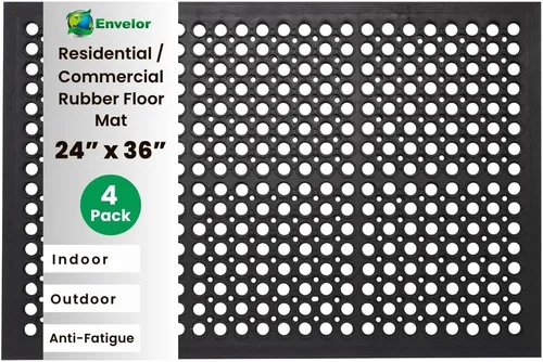 Envelor Paquete de 4 tapetes de goma antifatiga antideslizantes de drenado, para entrada, puerta, restaurantes, cochera, el hogar, 24 x 36 pulgadas