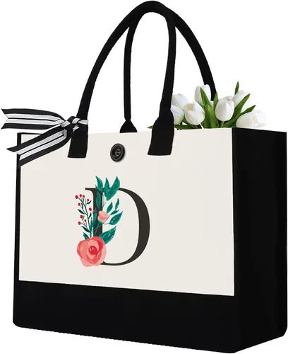 Miniatura 11 de Initial Canvas Tote Bag, Monogrammed Tote Bags Suitable for Mother's Day Wedding Beach