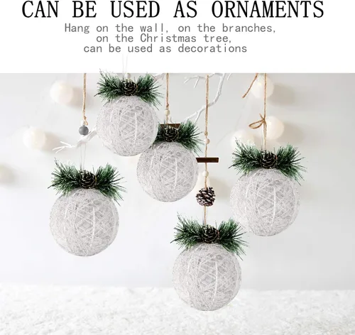 Miniatura 6 de Adornos de bola de Navidad, juego de 4 piezas de hilo de ratán de piña blanca, adorno de árbol de Navidad, árboles de Navidad, decoración de fiesta