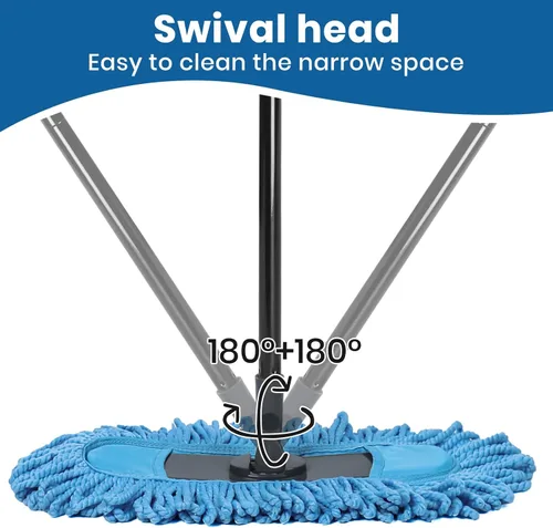 Miniatura 6 de Trapeadores de polvo de 19 pulgadas para limpieza de suelos con 2 almohadillas de repuesto para trapeador, plumero de piso con mango largo de 58